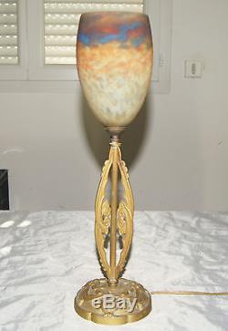 (1) SUPERBE LAMPE ART DECO BRONZE / PATE DE VERRE MULLER FRERES LUNEVILLE 1930