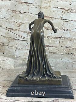 100% Solide Bronze Art Déco Danseuse Par Demetre Roumain Artiste de Figurine