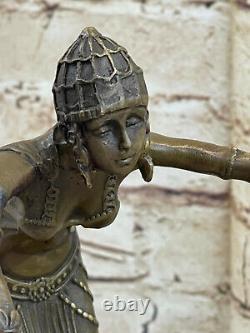 100% Solide Bronze Art Déco Danseuse Par Demetre Roumain Artiste de Figurine
