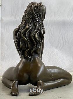 100% Solide Véritable Bronze Sculpture Art Déco Nu Femme Fille Solde