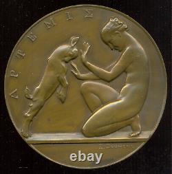 114 mm! French ART DECO medal, ARTEMIS par E. Doumeng s. D. (1937)
