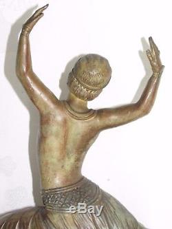 11d7 Ancienne Statue Femme Danseuse Art Déco Régule Patine Bronze Signe H. Molins