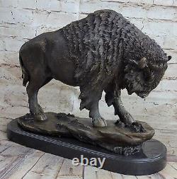 15 Art Déco Sculpture Buffalo Bulll Boeuf Animal Marbre Base Statue 11.3kg