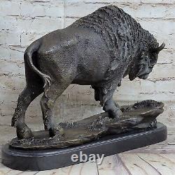 15 Art Déco Sculpture Buffalo Bulll Boeuf Animal Marbre Base Statue 11.3kg