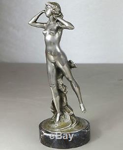 1900/1920 BARDELLE STATUE SCULPTURE ART NOUVEAU DECO BRONZE ARGT VENUS FEMME NUE