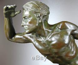 1920/1930 De Roncourt Grde Statue Sculpture Art Deco Homme Nu Athlete Pat Bronze