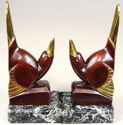 1920/1930 Gh Laurent Rare Serre-livres Statue Sculptures Art Deco Bronze Oiseaux
