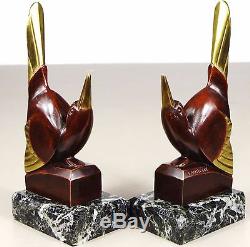 1920/1930 Gh Laurent Rare Serre-livres Statue Sculptures Art Deco Bronze Oiseaux