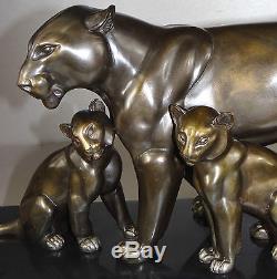1920/1930 I Rochard Statue Sculpture Art Deco Animalier Panthere Pt Bronze Felin