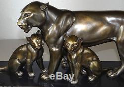1920/1930 I Rochard Statue Sculpture Art Deco Animalier Panthere Pt Bronze Felin