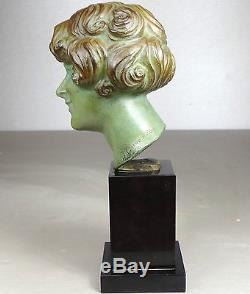 1920/1930 M Guiraud-riviere Tr Rare Statue Sculpture Buste Art Deco Femme Bronze