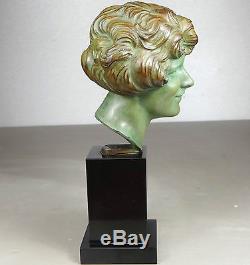 1920/1930 M Guiraud-riviere Tr Rare Statue Sculpture Buste Art Deco Femme Bronze
