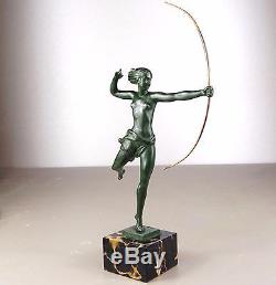 1920/1930 Max Le Verrier Demarco Rare Statue Sculpture Art Deco Femme Nue Archer