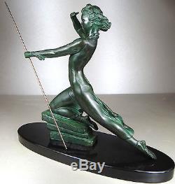 1920/1930 Menneville Rare Grde Statue Sculpture Art Deco Diane Chasseresse Femme
