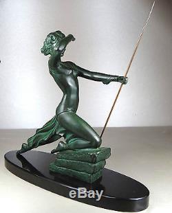 1920/1930 Menneville Rare Grde Statue Sculpture Art Deco Diane Chasseresse Femme