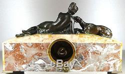 1920/1930 S. BIZARD PENDULE STATUE SCULPTURE ART DECO BRONZE FEMME NUE LEVRIER