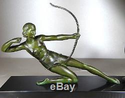 1920/1930 S Melani Rare Grnde Statue Sculpture Art Deco Bronze Diane Chasseresse