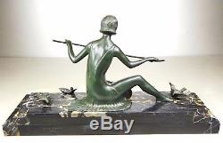 1920/1930 Z Kovats Rare Grande Statue Sculpture Art Deco Bronze Danseuse Oiseaux