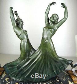 1920/30 G Daverny Chiparus Lampe Statue Art Deco Bronze Dolly Sisters Danseuses