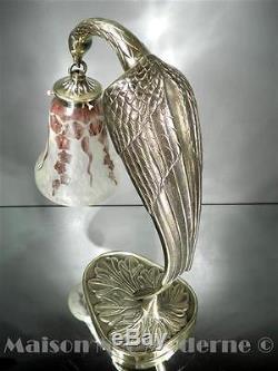 1920-30 Le Verre Français Lampe En Bronze Patiné Et Pte De Verre Gravé Art Déco