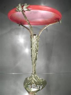 1920-30 Schneider Rare Lampe Oliviers Et Cigales Bronze Pte De Verre Art Déco