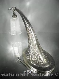 1925 France Petite Lampe En Bronze Nickelé Et Verre Pressé-moulé Art Déco