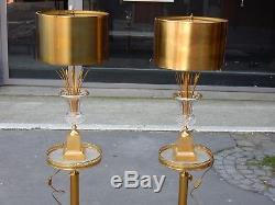 1950-70' Paire de Lampes Vases Medicis en Cristal et Bronze Maison Charles