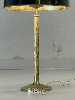 1970 MAISON BAGUES LAMPE ART-DECO SHABBY-CHIC BRONZE Jansen Adnet Bamboo
