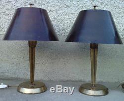 2 lampes design art deco bronze abat-jour tole st bouillotte genet michon lamp