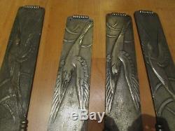 2 paires de plaques de propreté epoque art deco 1930 en bronze argenté oiseaux