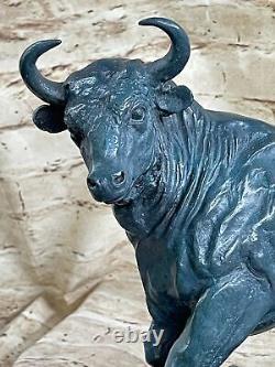 21 Livre Western Bronze Marbre Piédestal Corrida Bull Art Déco Sculpture Solde