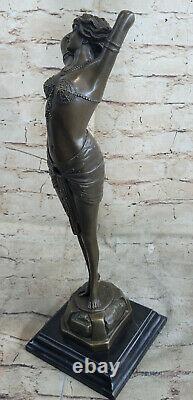 43 CM Western Art Déco Bronze Jeune Femme Fille Égyptien Danseuse Sculpture