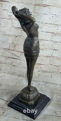 43 CM Western Art Déco Bronze Jeune Femme Fille Égyptien Danseuse Sculpture
