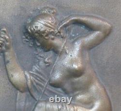 A 1930 belle plaque bronze Diane à l'arc angelot 23cm700g putti chérubin déco