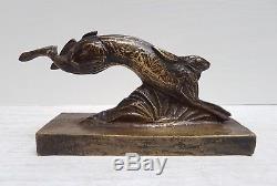 A. BECQUEREL Lièvre bondissant Bronze Art Deco vers 1930, fonte Susse Frères