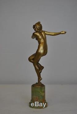A Saladin, Danseuse Nue, Bronze Signé, Art Déco, XXème