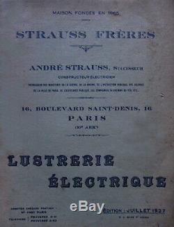 A. Strauss Suspension Art Déco Bronze Nickelé & Sabots En Verre Pressé 1930