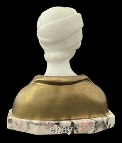A. Trefoloni Buste En Marbre De Carrare Et Bronze Doré Garçonne Art Déco