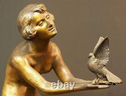 AA Signée Pierre MORLON 1920 superbe statuette statue Bronze ART DECO 17Kg TBE