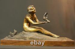 AA Signée Pierre MORLON 1920 superbe statuette statue Bronze ART DECO 17Kg TBE
