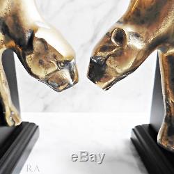 Antique Bronze Panther Bookends. Art Deco Style. Mid-20th Century