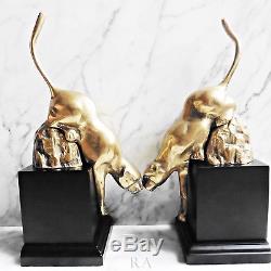Antique Bronze Panther Bookends. Art Deco Style. Mid-20th Century