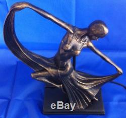 ART DECO LADY TIFFANY STAINED GLASS TABLE LAMP SCULPTURE BRONZE BRAND NEW IN BOX