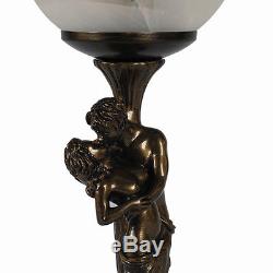 ART DECO/NOUVEAU TABLE LAMP 17.5 LOVERS BRONZE FIGURINE GLASS SHADE +BULB NEW