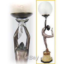ART DECO/NOUVEAU TABLE LAMP ACROBAT LADY FIGURINE BRONZE RESIN GLASS GLOBE SHADE