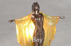 Art Deco Nouveau Table Lamp Elegant Lady Figurine 48cm Bronze Finish Resin Lamp