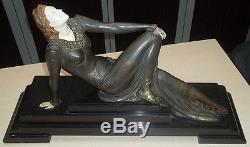 Art Deco Statue Menneville Sculpture Chryselephantine Femme