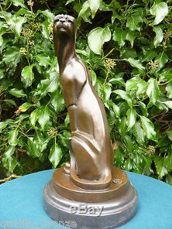 Art Deco, Stylised Cheetah, Signed Bronze Statue Figure Cubist Cat Sculpture