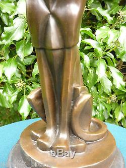Art Deco, Stylised Cheetah, Signed Bronze Statue Figure Cubist Cat Sculpture