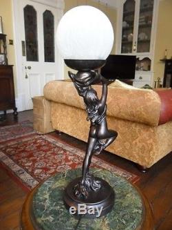 ART DECO TABLE LAMP LADY BRONZE FIGURINE NUDE FLAPPER STATUE SCULPTURE LIGHT